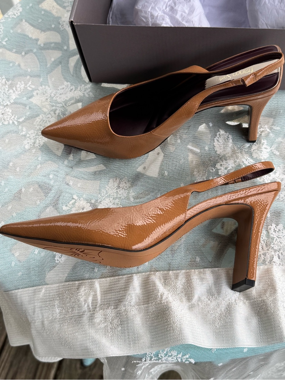 Franco Sarto Averie Patent Leather Camel toffee Slingback Pumps NIB Size 10 - Picture 5 of 11